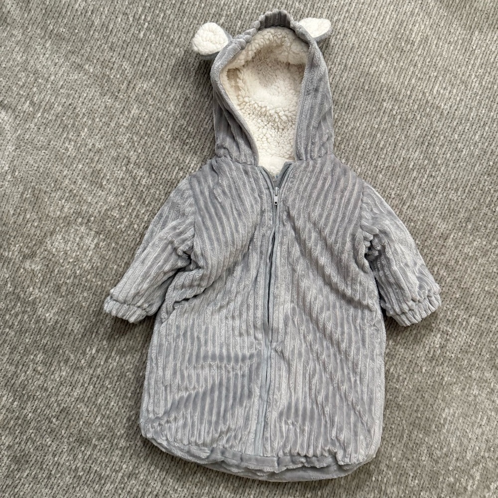 Mon Lapin Infant Sherpa Lined‎ Bunting 0–3M Gray Hooded Bear Ears Zip